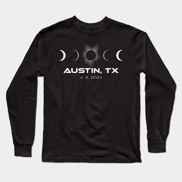 Total Solar Eclipse Austin Texas - April 2024 Long Sleeve T-Shirt by SanJKaka